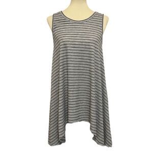 Nu Label Gray & Black Stripe Tunic Length Waterfall Tank Top Size L Made in USA
